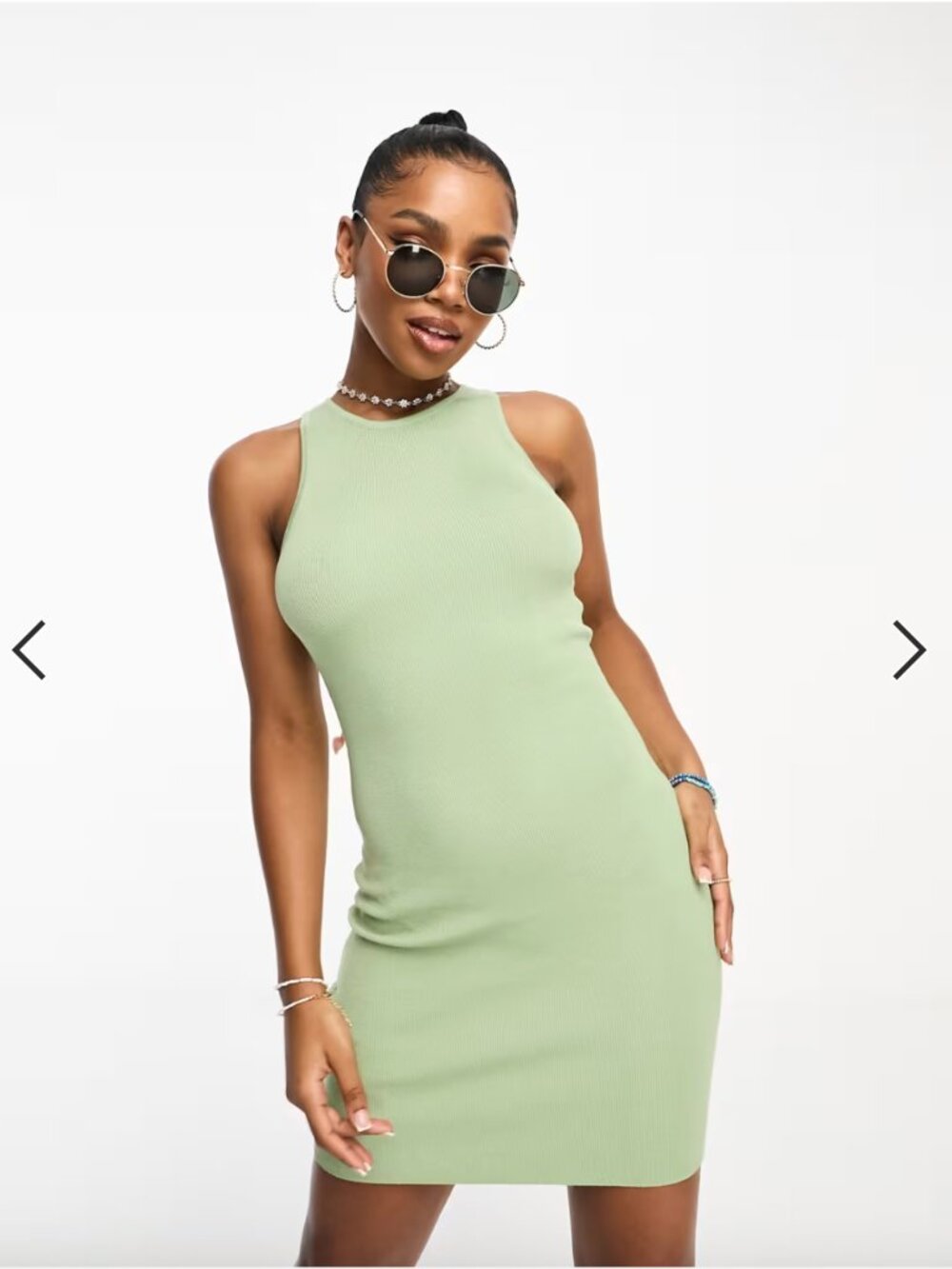 ASOS Design Ribbed Knit Midi Dress Sage Green Sleeveless Size US 4